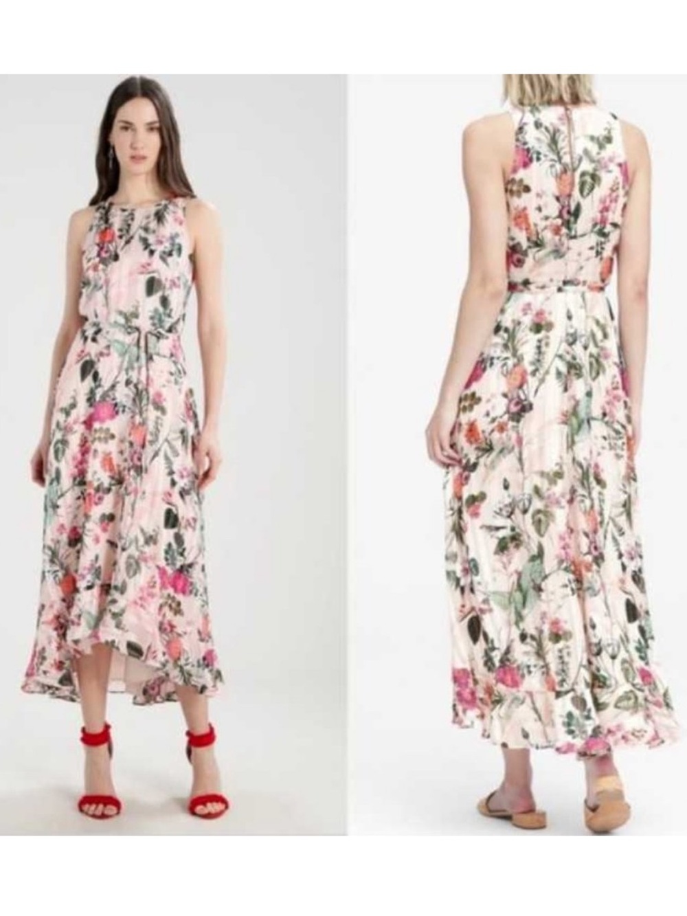 Floral Pink Sleeveless High-Low Maxi Dress